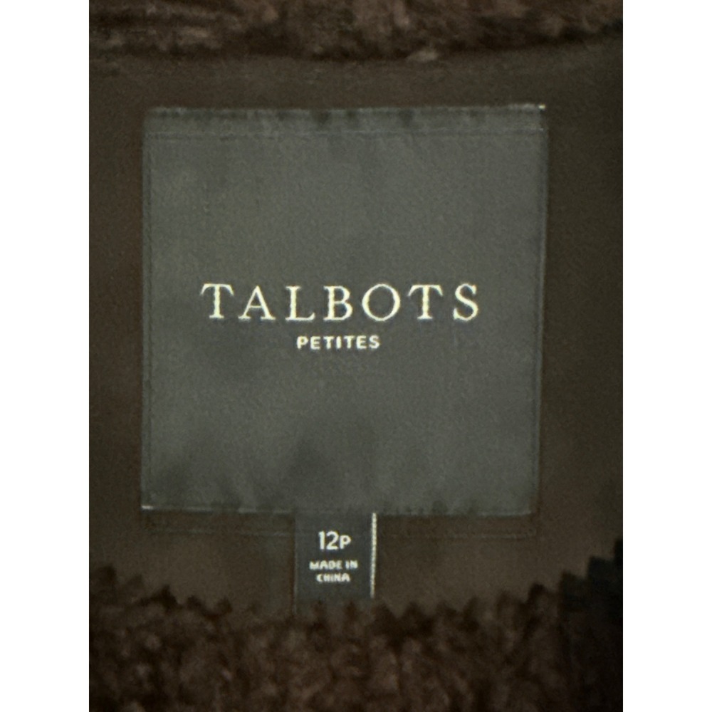 Talbots Petites Brown Faux Suede Sherpa Lined Vest Size 12P Button Front Pocket - Picture 4 of 9